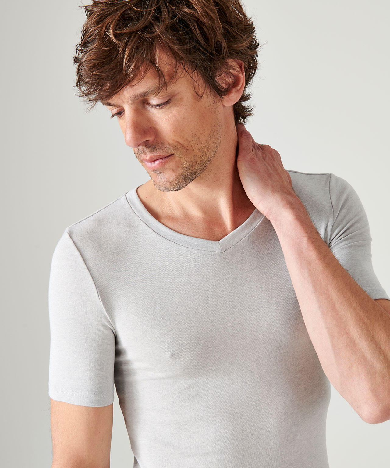T-shirt manches courtes col V thermique Thermolactyl Sensitive - Gris 2/4