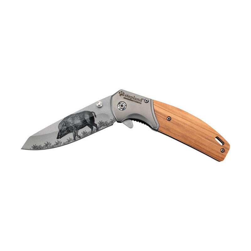 Couteau de chasse pliant lame acier inox 8cm manche bois 1/4