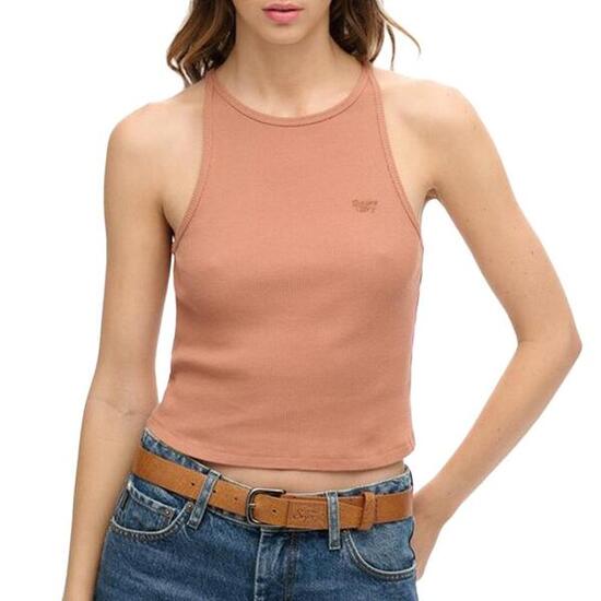 Camiseta sin mangas marrón Superdry Essential Logo Racer para mujer