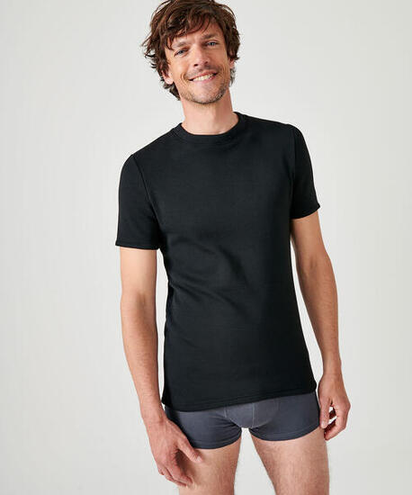 T-shirt thermique Thermolactyl manches courtes, molleton gratté - Noir