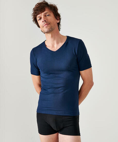 T-shirt manches courtes col V thermique Thermolactyl Sensitive - Bleu