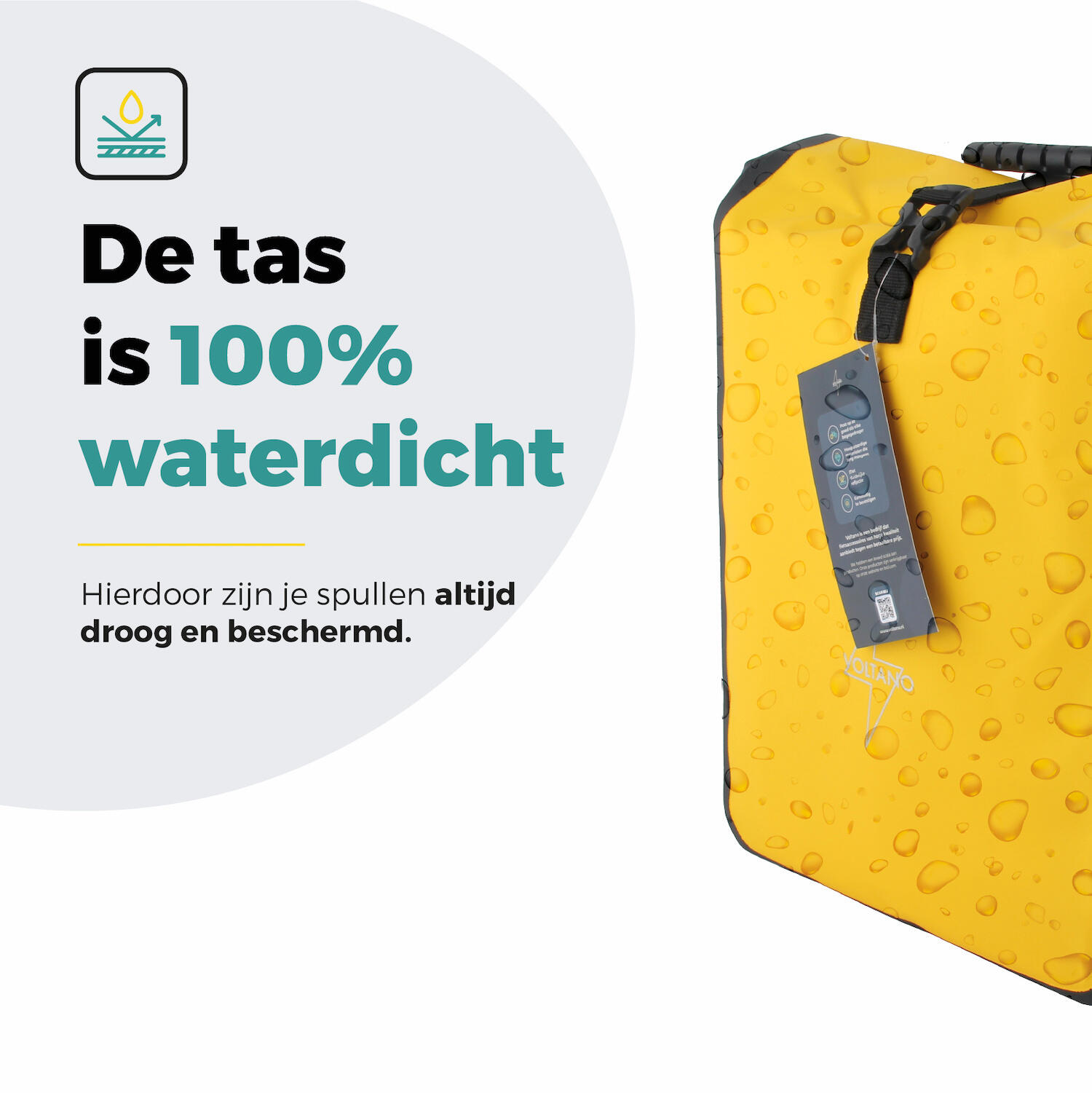 Voltano Fietstas 16L - Geel / Zwart - Enkele Pakaftas - 100% Waterdicht 2/7