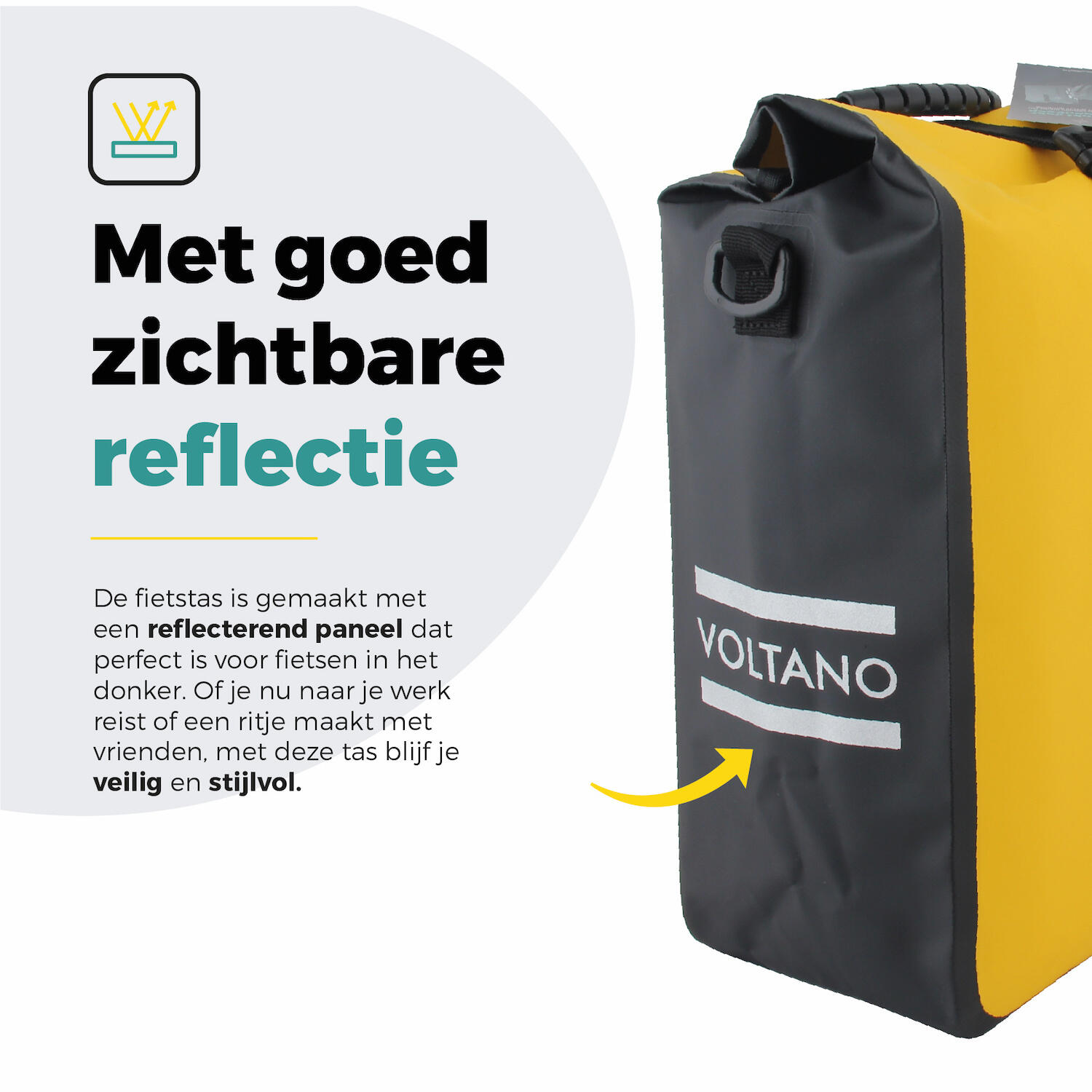 Voltano Fietstas 16L - Geel / Zwart - Enkele Pakaftas - 100% Waterdicht 5/7