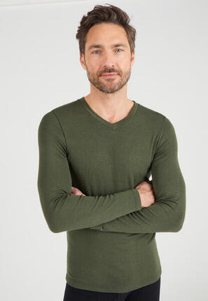 T-shirt col V manches longues fine côte thermique Thermolactyl Sensitive