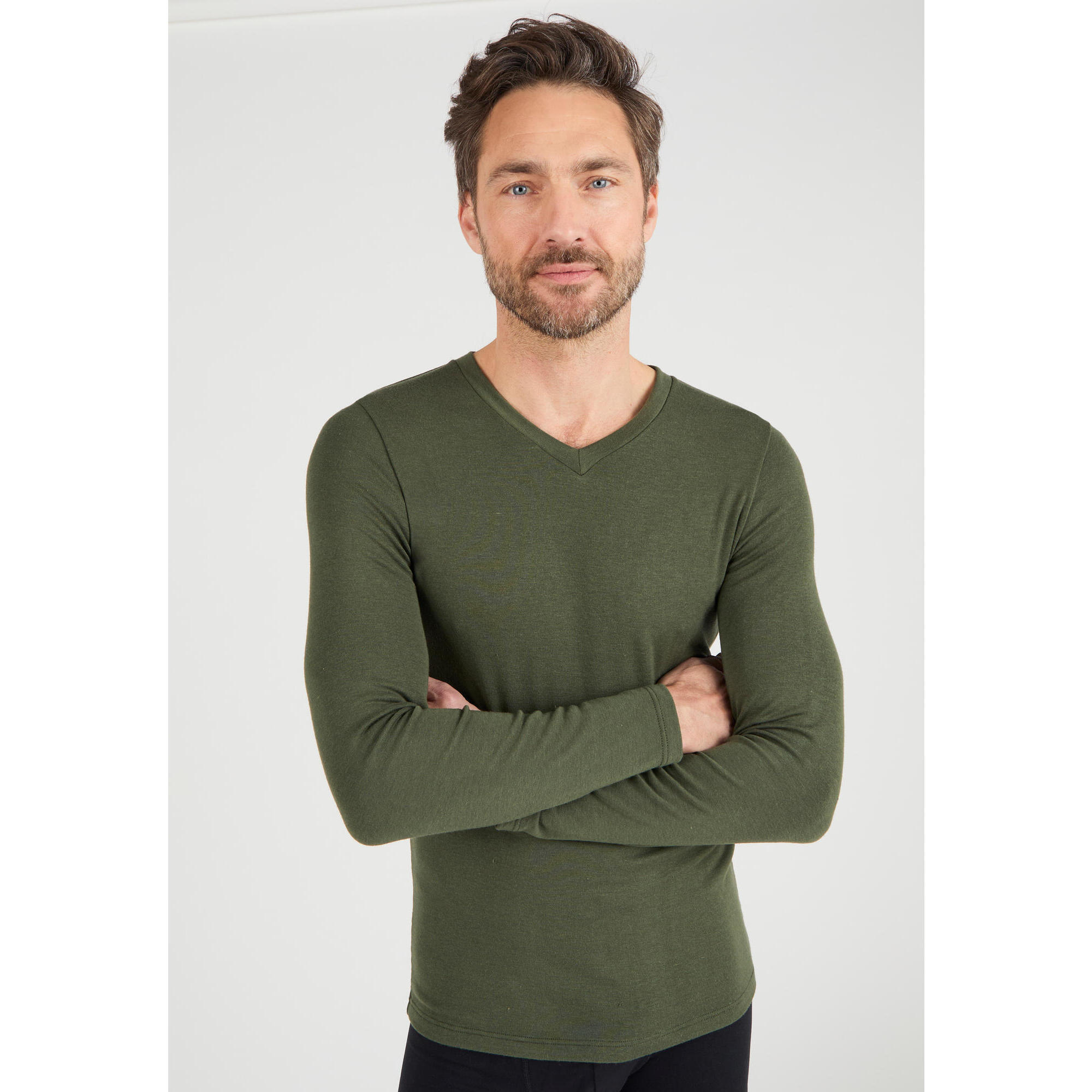 Damart - T-shirt Col V Manches Longues Fine Côte Thermique Thermolactyl Sensitive - Sous Maillot Manche Longue - Vert - Decathlon