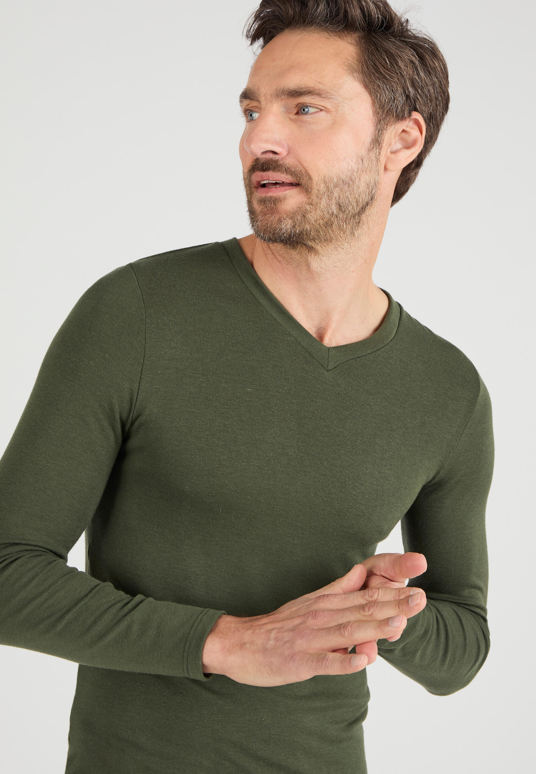 T-shirt col V manches longues fine côte thermique Thermolactyl Sensitive 2/5