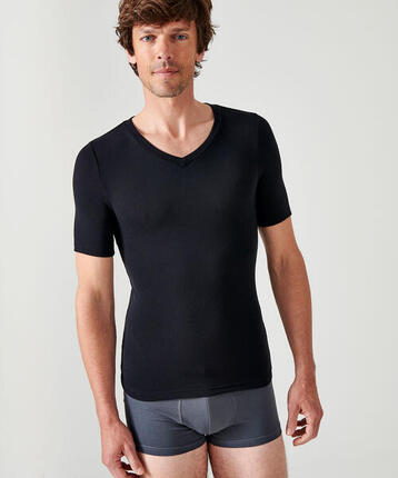 T-shirt col V manches courtes fine côte thermique Thermolactyl Sensitive