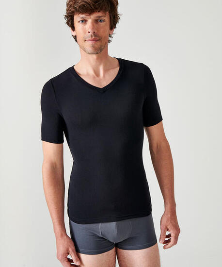 T-shirt col V manches courtes fine côte thermique Thermolactyl Sensitive