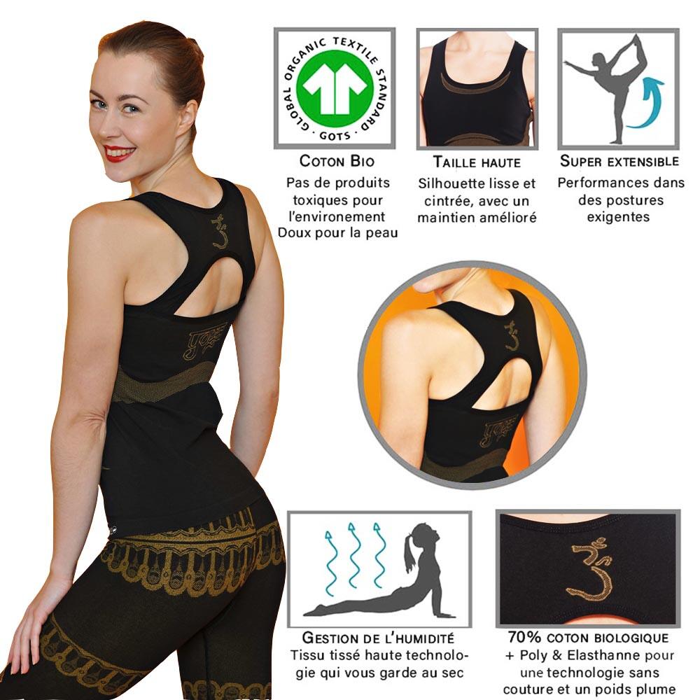 Débardeur yoga, 70% coton bio, sans coutures - Haut de yoga soutien intégré - Om 2/5