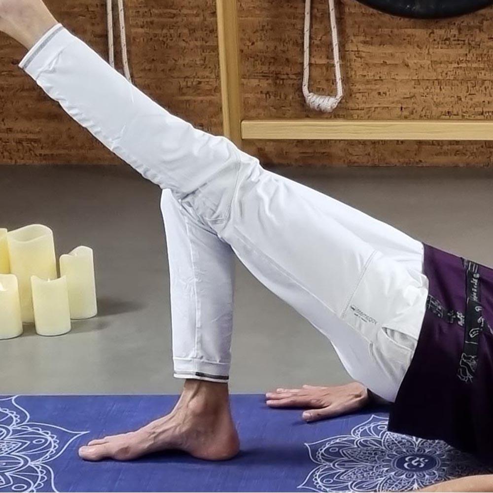 Pantalon de Yoga Homme Slim Fit - Vêtement yoga homme coton prémium Blanc 2/5
