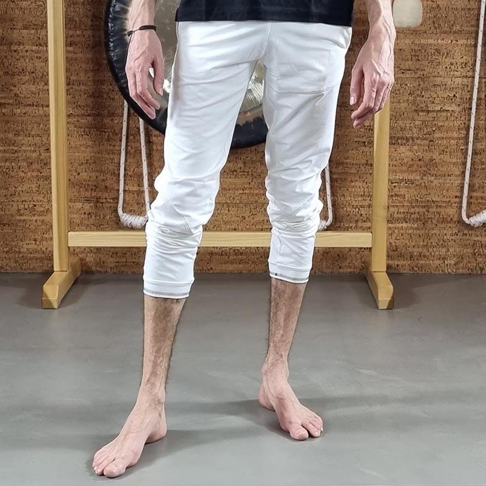 Pantalon de Yoga Homme Slim Fit - Vêtement yoga homme coton prémium Blanc 4/5