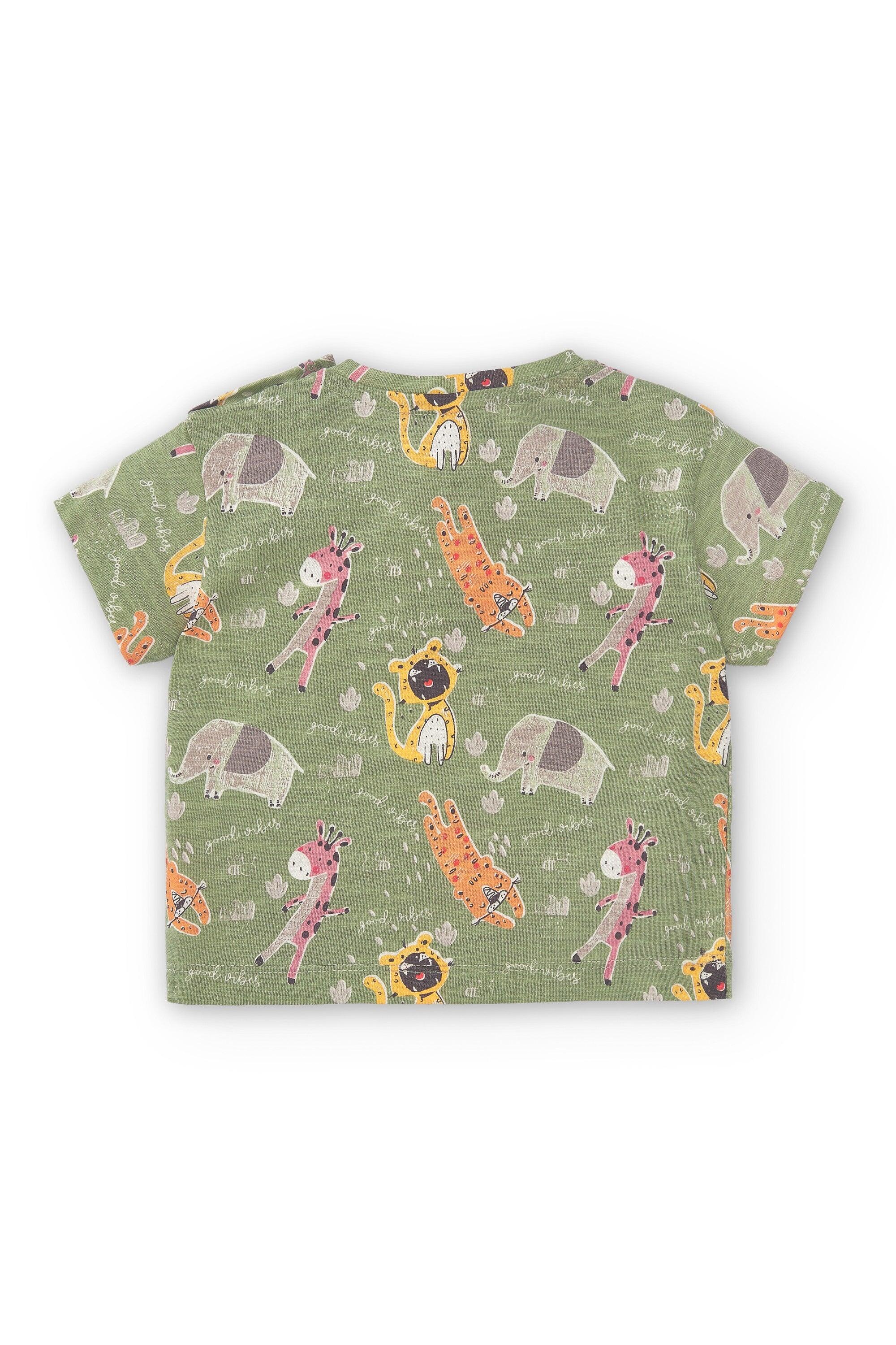 Camiseta verde estampada de animales de recién nacido 2/4