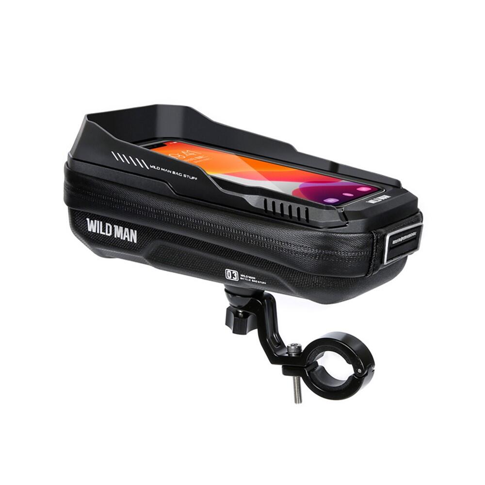WILDMAN Saco guiador bicicleta impermeável PU+EVA+TPU com bolsa telemóvel