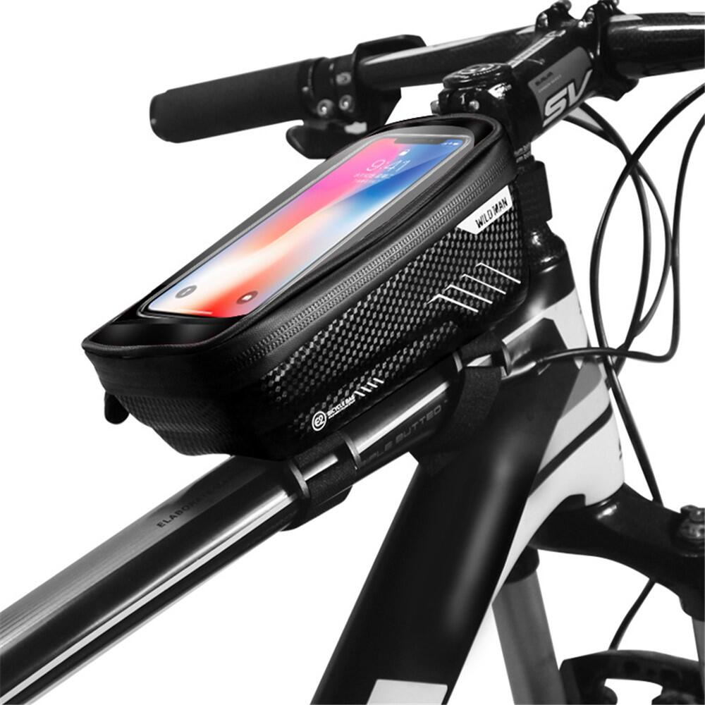 WILDMAN Saco dianteiro tubo bicicleta EVA+PU impermeável janela tátil