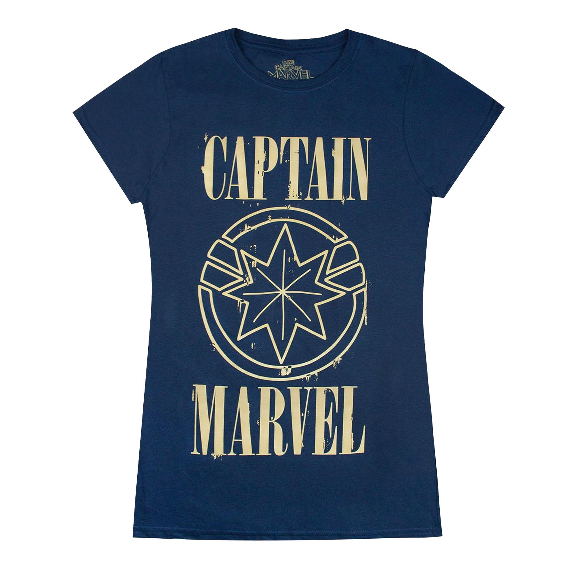 Captain Marvel Womens/Ladies Print And Shield T-Shirt