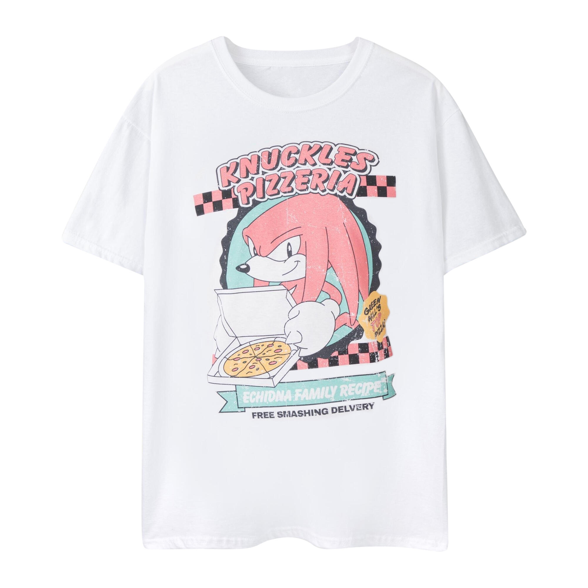Sonic The Hedgehog Mens Knuckles Pizzeria Short-Sleeved T-Shirt