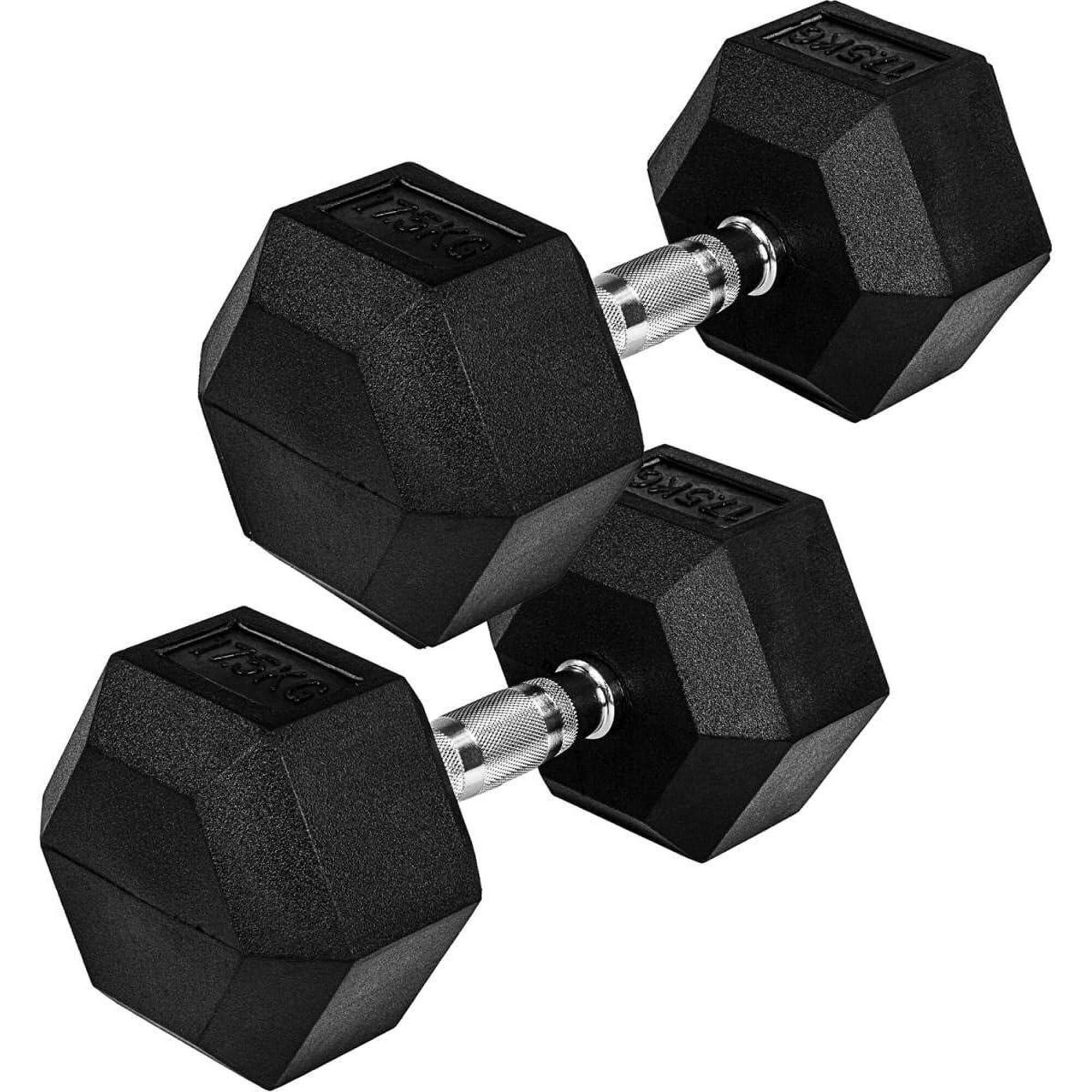 Gorilla Sports - Haltères Hexagonaux 2x17.5kg - Kit Haltères - Noir - 17,5 Kg - Decathlon