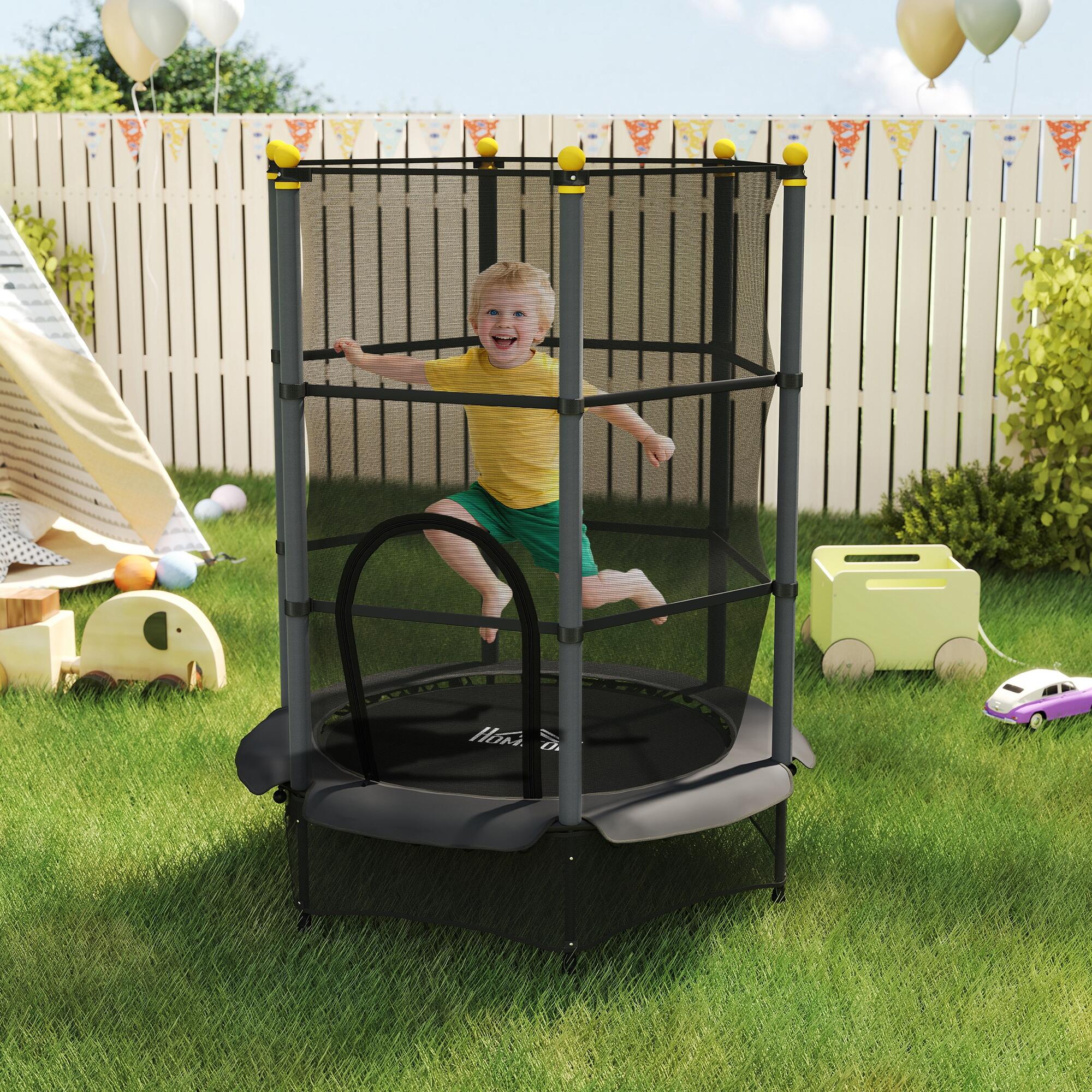 HOMCOM Tappeto Elastico per Bambini 3-10 Anni con Rete di Sicurezza Ø140cm Nero 2/7