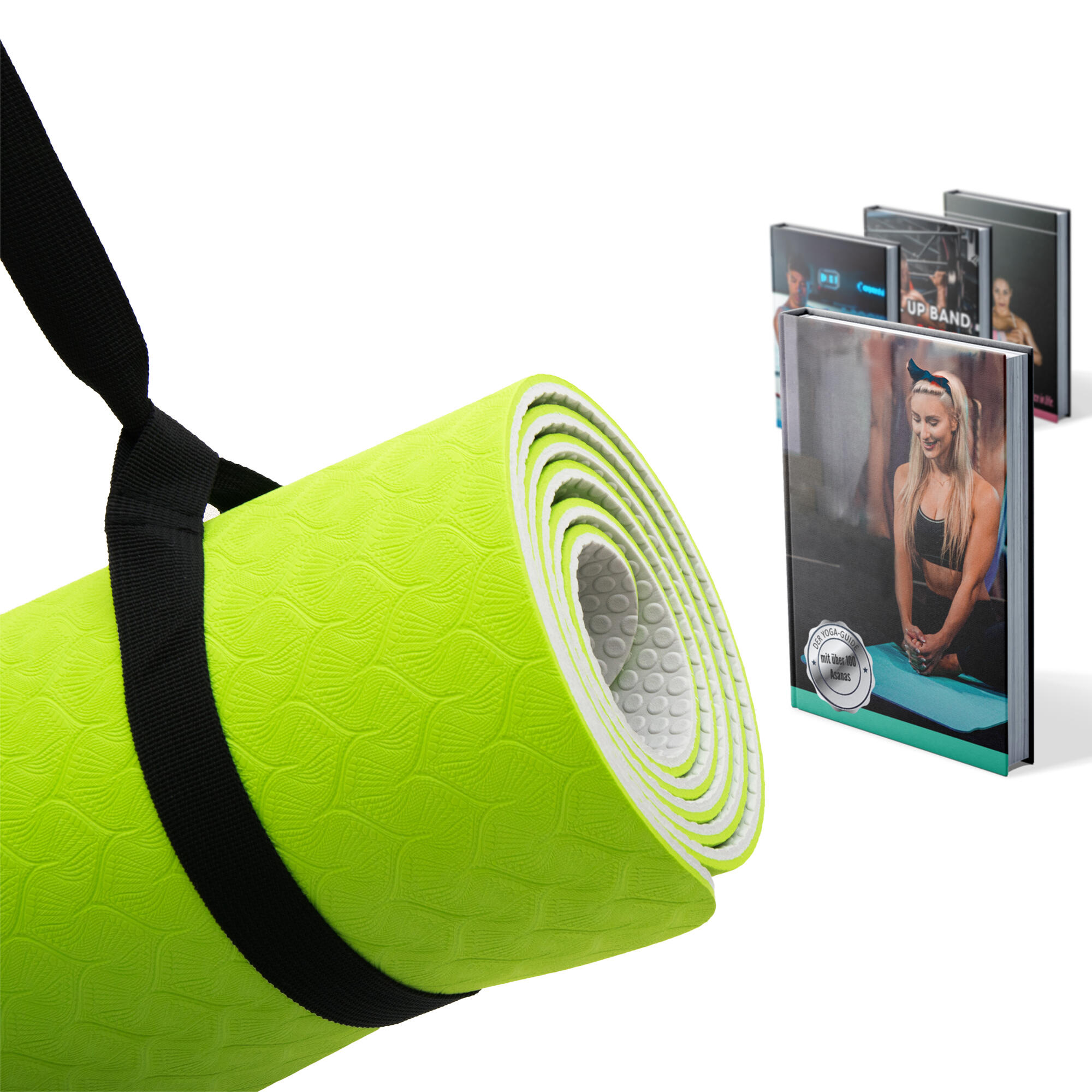 Yogamatte Lime – Rutschfeste Sportmatte, Pilattesmate mit Tragegurt 7/7