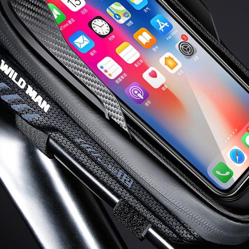 Geantă cadru bicicletă 1L impermeabilă, față cu buzunar telefon