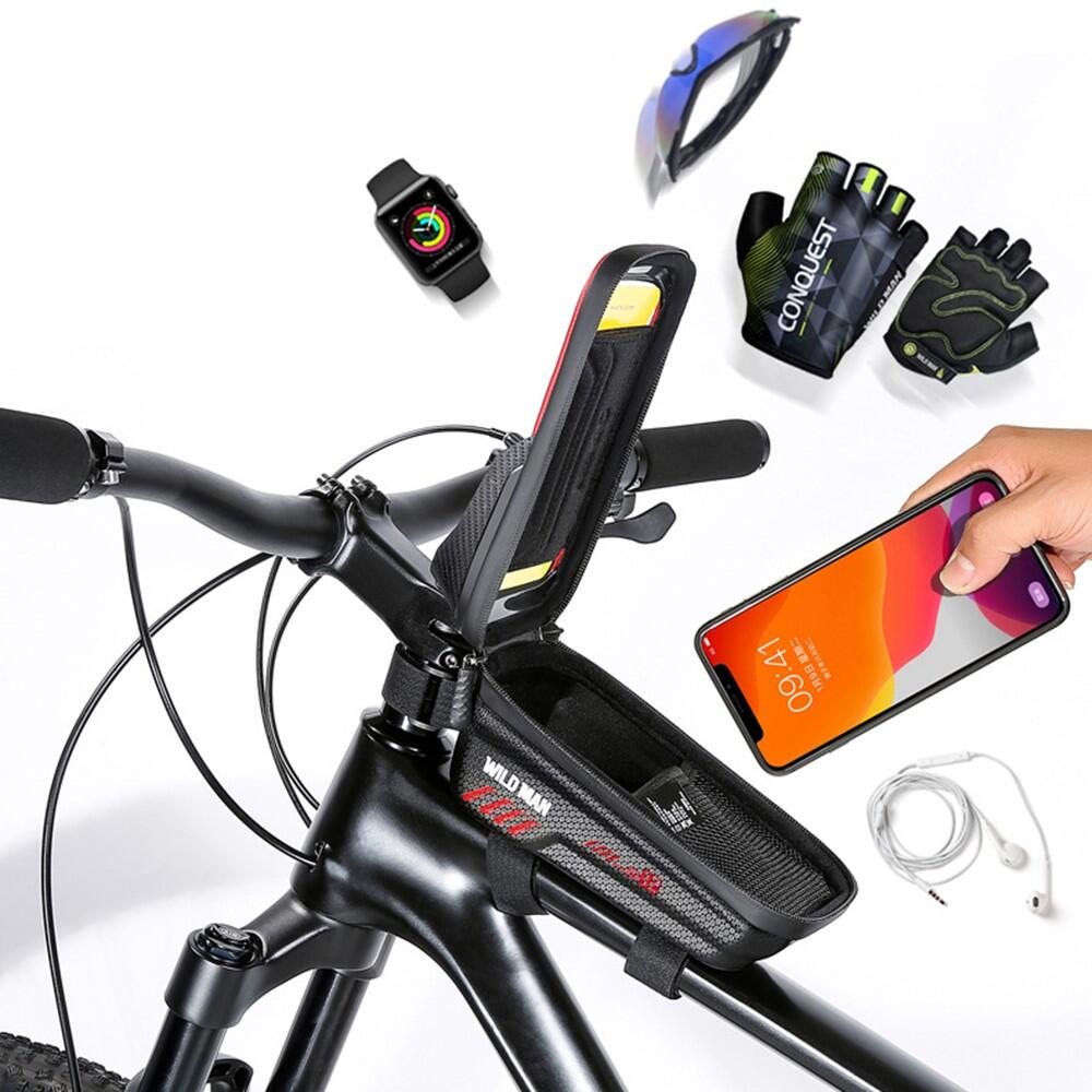 Saco quadro bicicleta 1L impermeável, dianteiro com bolso telemóvel 6/7