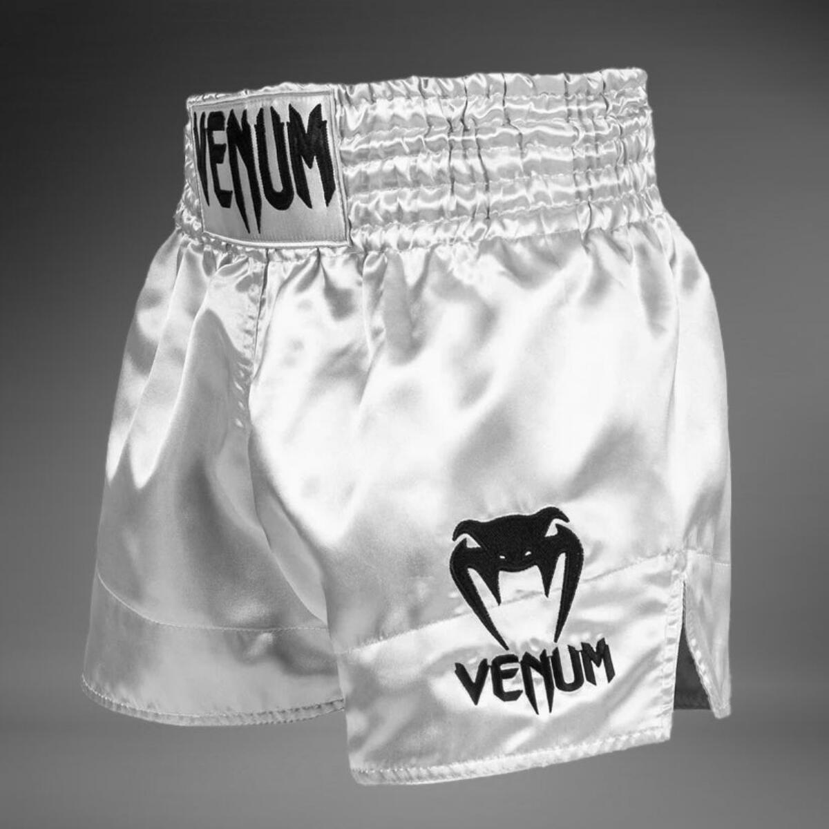 Pantalones cortos clásicos Venum Muay Thai, plateados/negros, talla M 3/5