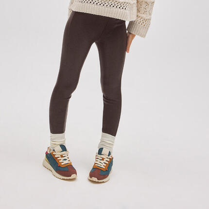 Leggings thermiques effet cuir chocolat pour fille