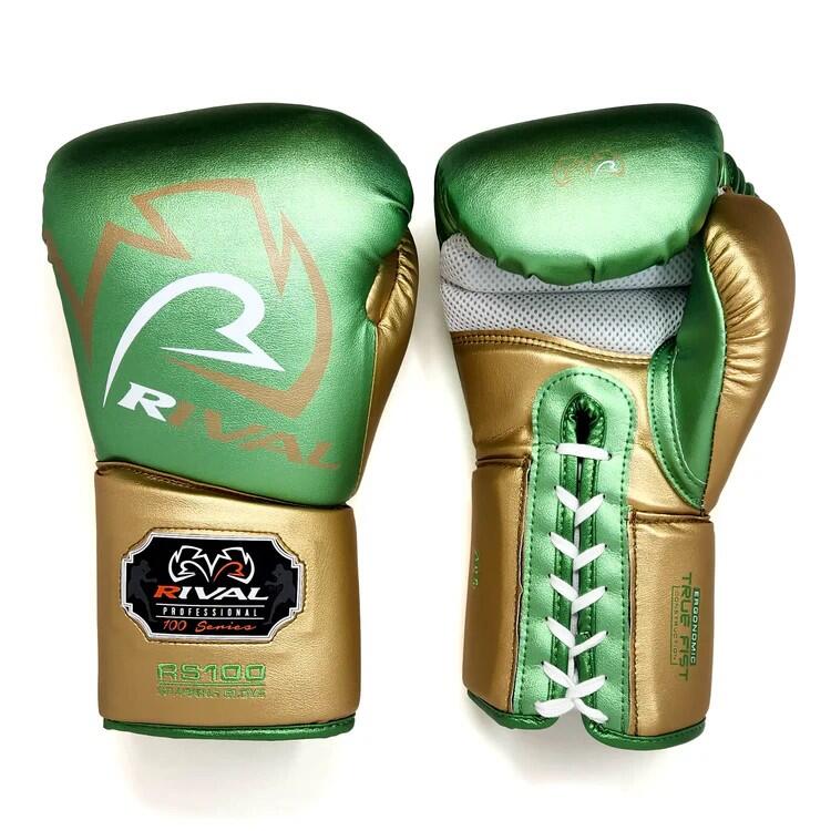 Rękawice bokserskie sparingowe Rival RS100 Zielono-Złote 16oz 3/3