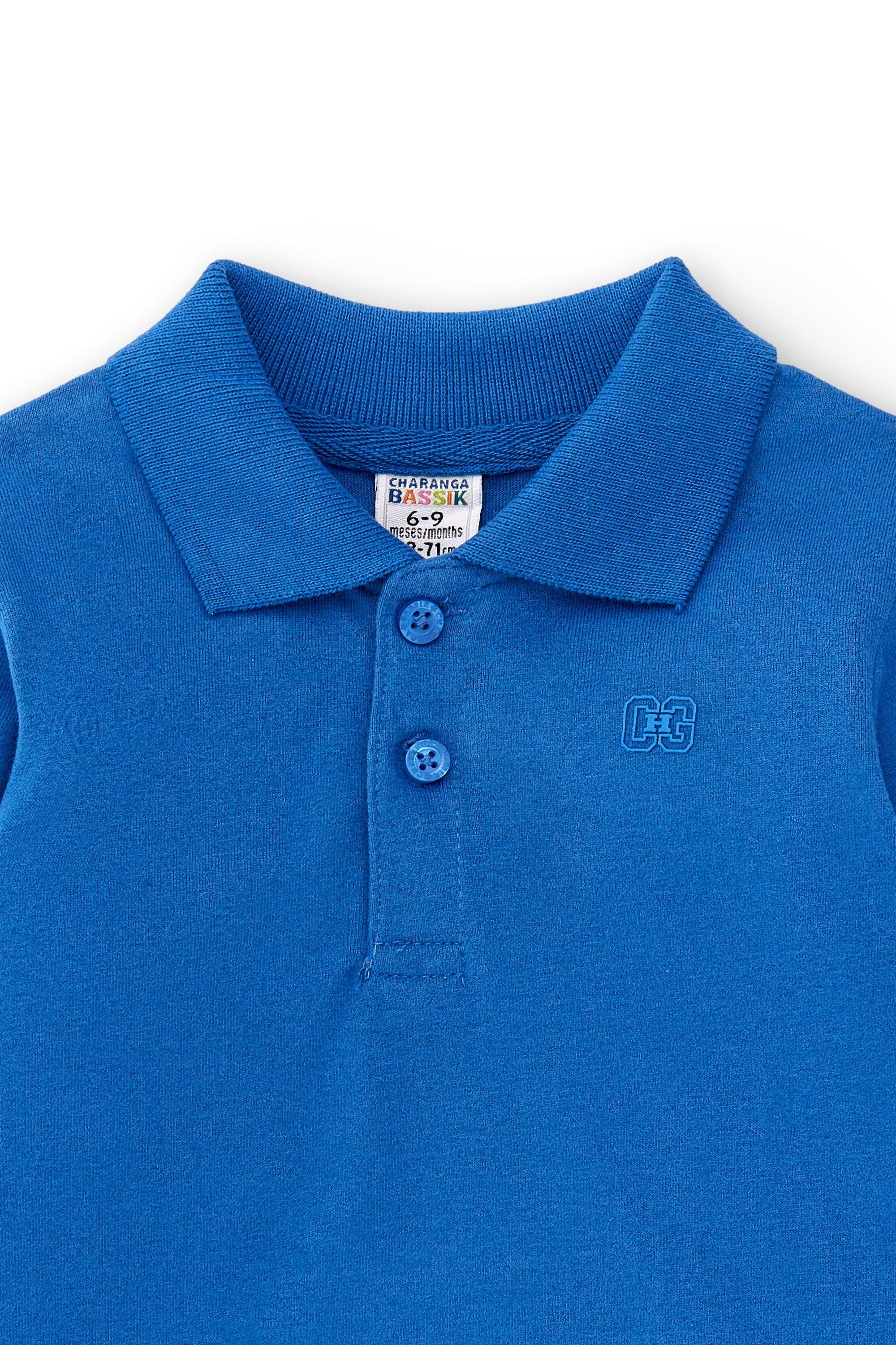 camisa polo básica azul bebê de manga 3/4