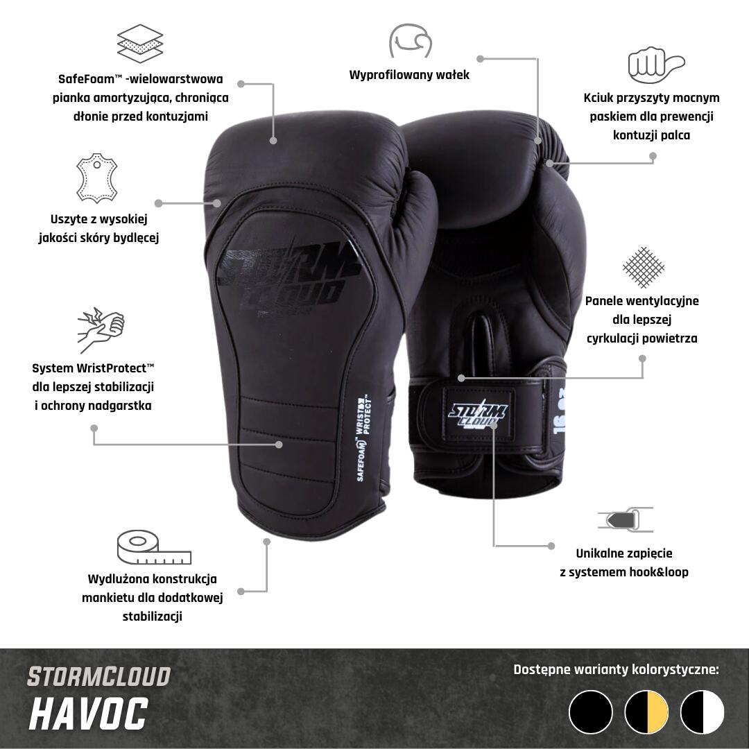Rękawice bokserskie StormCloud Havoc Czarne/Czarne 10oz 2/7