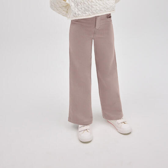 Pantalon fille à jambes larges avec poches en gris