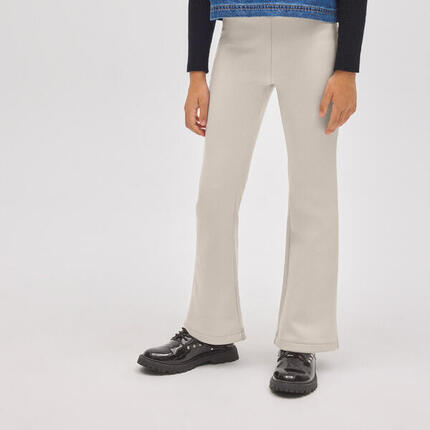 Pantalon thermique évasé effet cuir ivoire pour fille