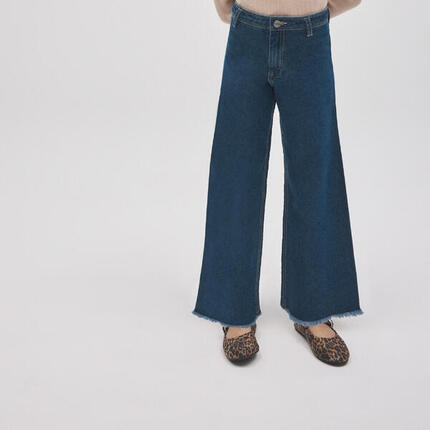 Pantalon fille en denim bleu marine à jambes larges