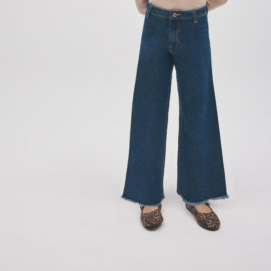Pantalon fille en denim bleu marine à jambes larges