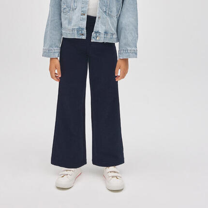 Pantalon fille à jambes larges avec poches bleu marine