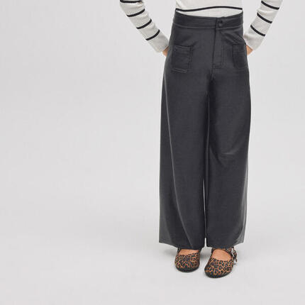 Pantalón niña efecto piel ancho negro