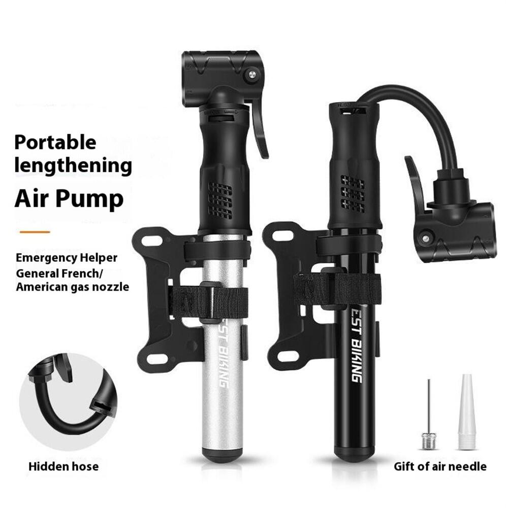 Pompe vélo mini portable avec tuyau flexible aluminium 2/7