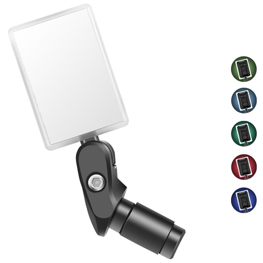 Espelho guiador bicicleta usb recarregável 360° com led