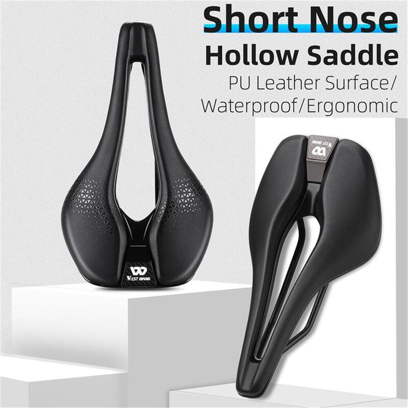 Selle De Vélo De Route WEST BIKING - Cuir - Nez Court - Creuse - Noire