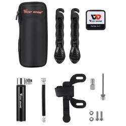Kit réparation vélo avec pompe, démonte-pneus, rustines, sac