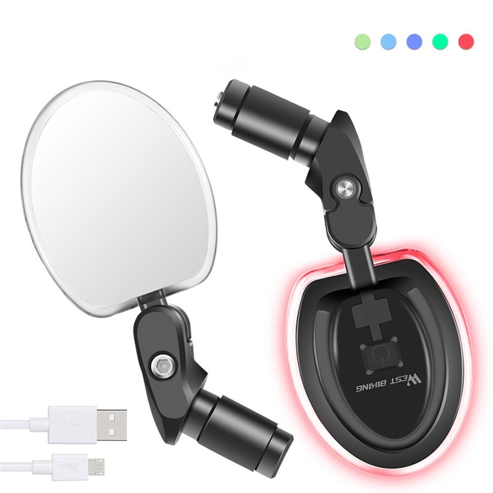 Rétroviseur guidon vélo USB rechargeable 360° avec LED intégrée 2/2