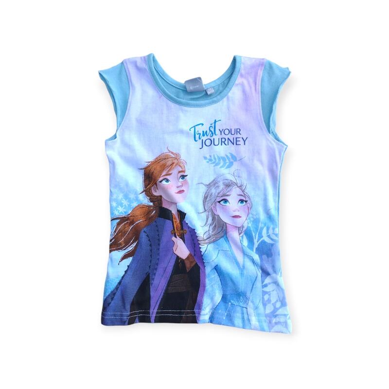 Set doua piese tricou si pantaloni scurti, 100% bumbac, albastru, Frozen