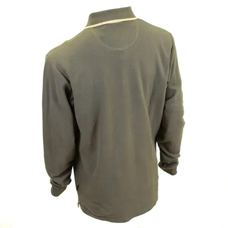 Polo brodé manches longues 3 boutons coton piqué kaki S à 3XL 4/4