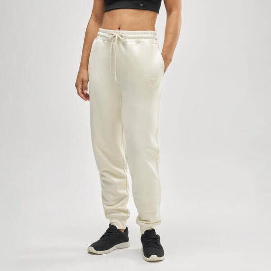 Pantalón jogger deportivo afelpado con cintura ajustable marfil