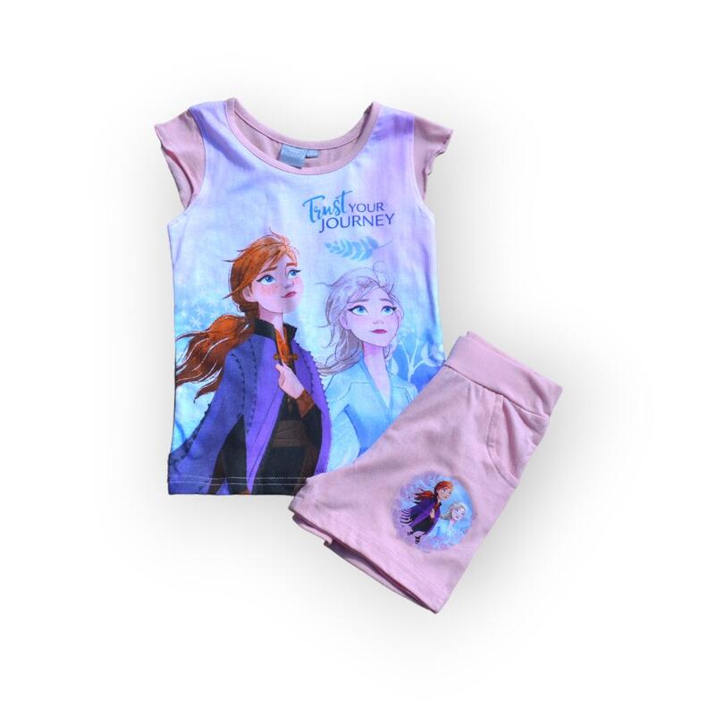 Set doua piese tricou si pantaloni scurti, 100% bumbac, Frozen, Disney