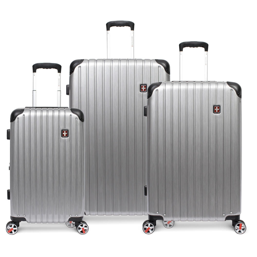 3pc Swisstech Exhibition 22/26/30" Suitcase Luggage Set w/Wheels Silver