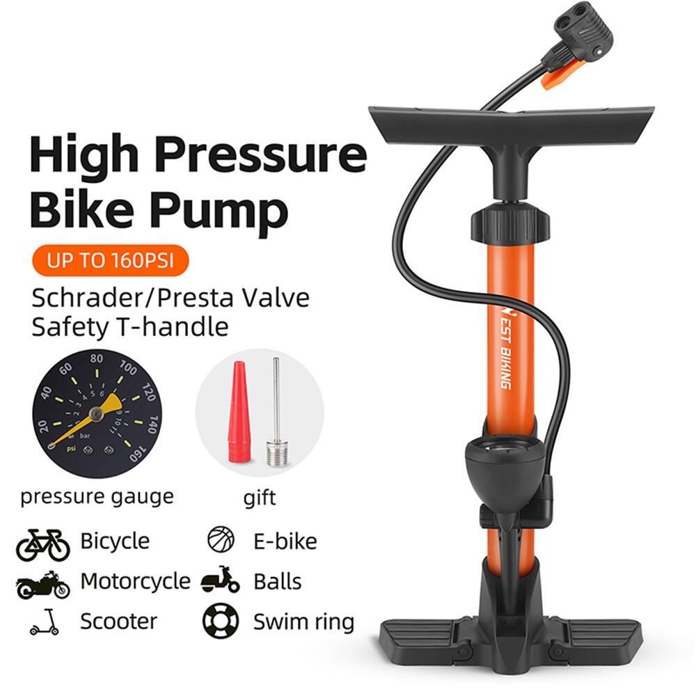 Pompa bici alta pressione 160 PSI metallo con manometro 2/7