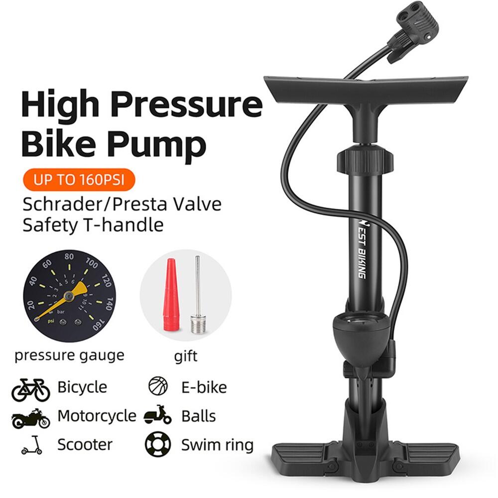 Bomba bicicleta alta pressão 160 PSI metal com manómetro 2/7