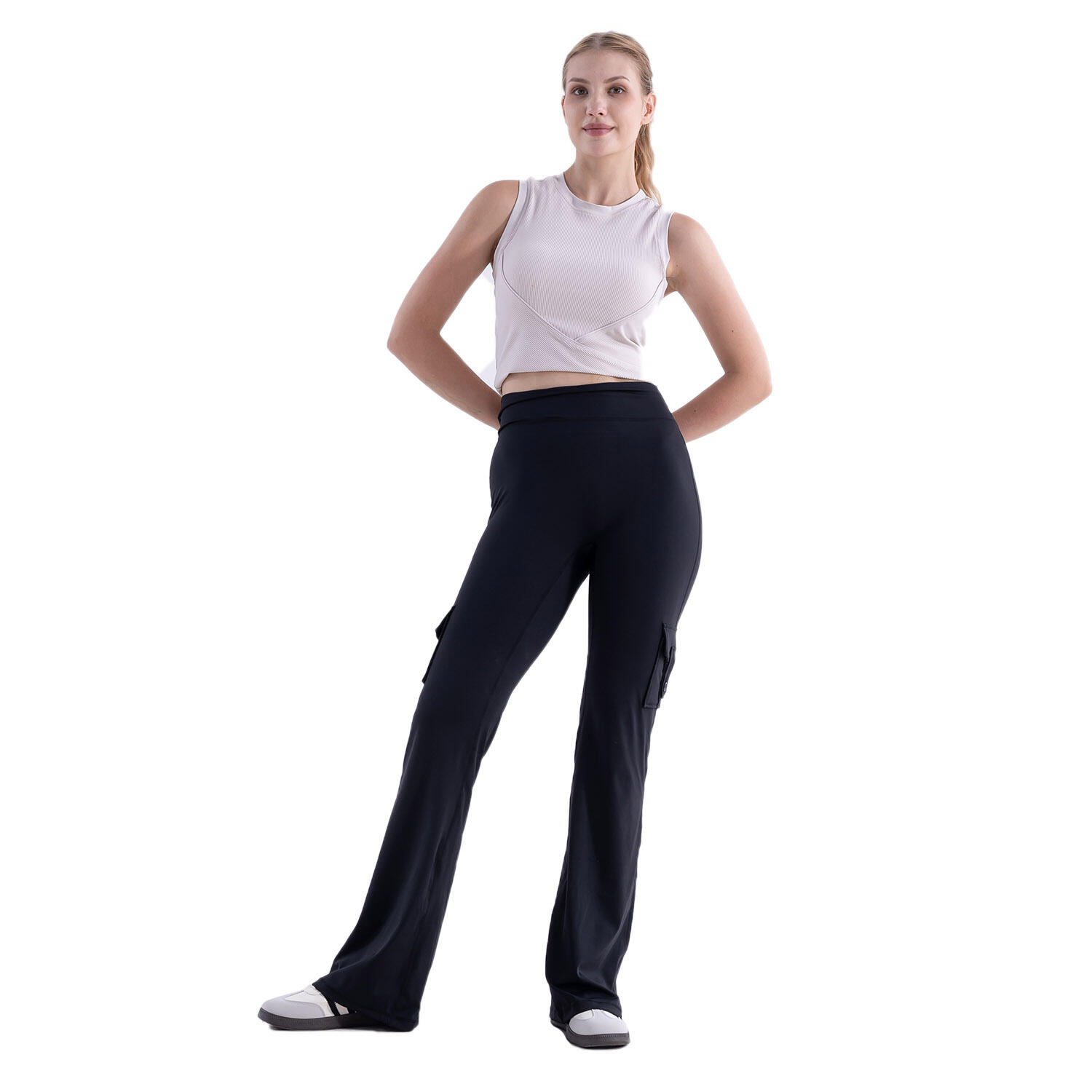 OQQ 2-delige yogabroek voor dames, geribbeld, naadloos, workout