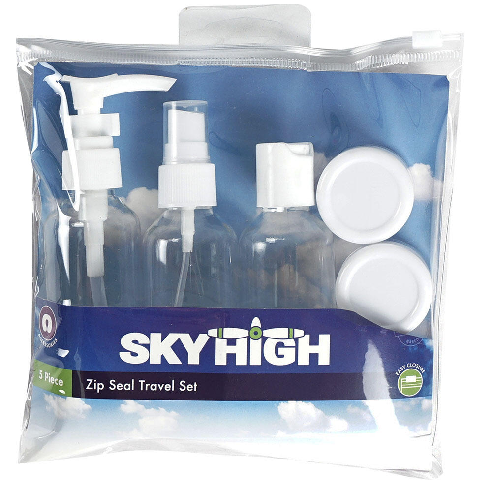 5pc Sky High Zip Seal Travel Liquid Containers Bottle Pouch Set